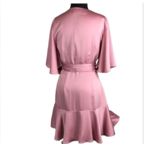 KEEPSAKE THE LABEL THIS MOMENT SATIN WRAP PINK TIE BOW MINI DRESS - Picture 11 of 11